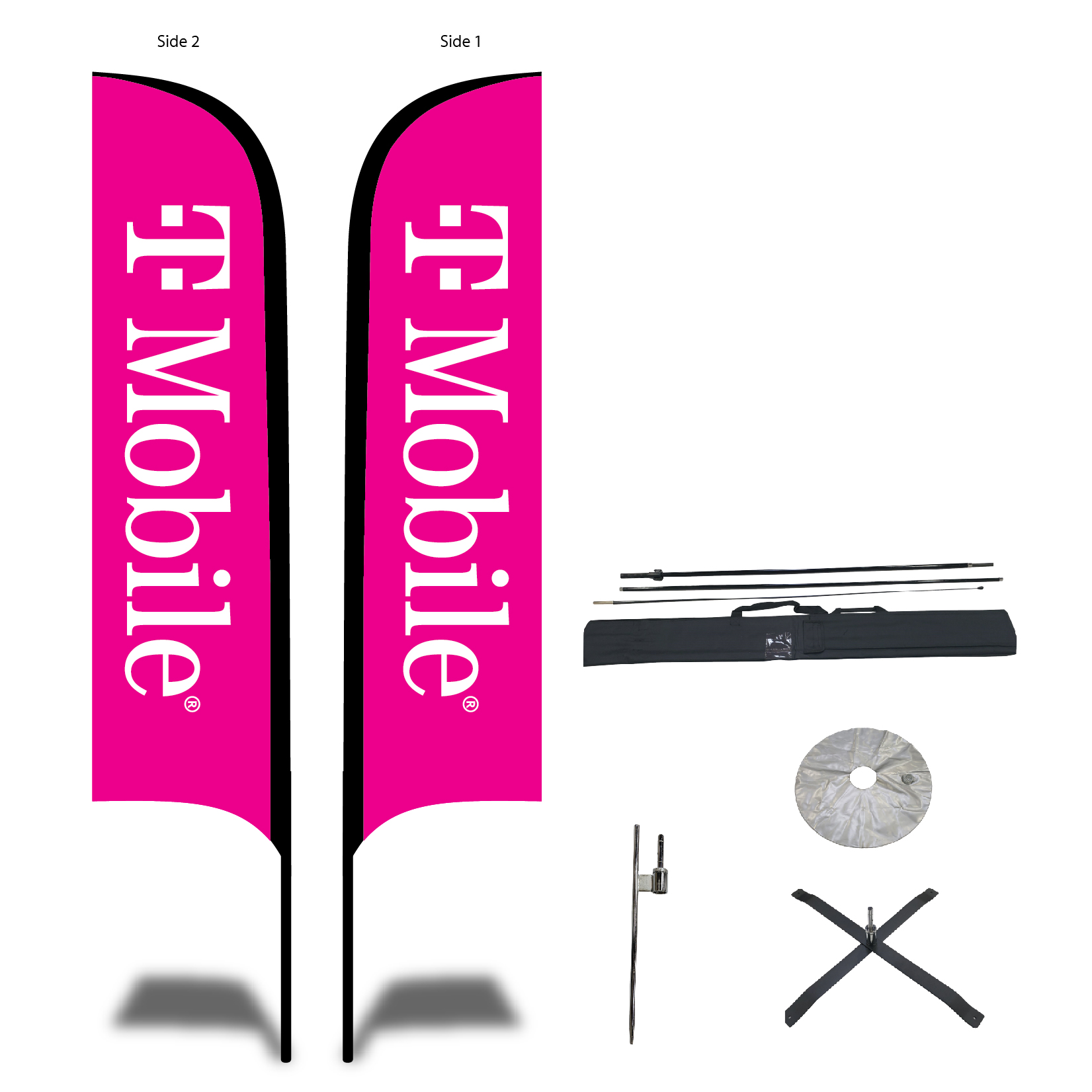TWO  "T-mobile"  Feather Flag Banner Sign Kits 2 HARDWARE SETS INCLUDED 